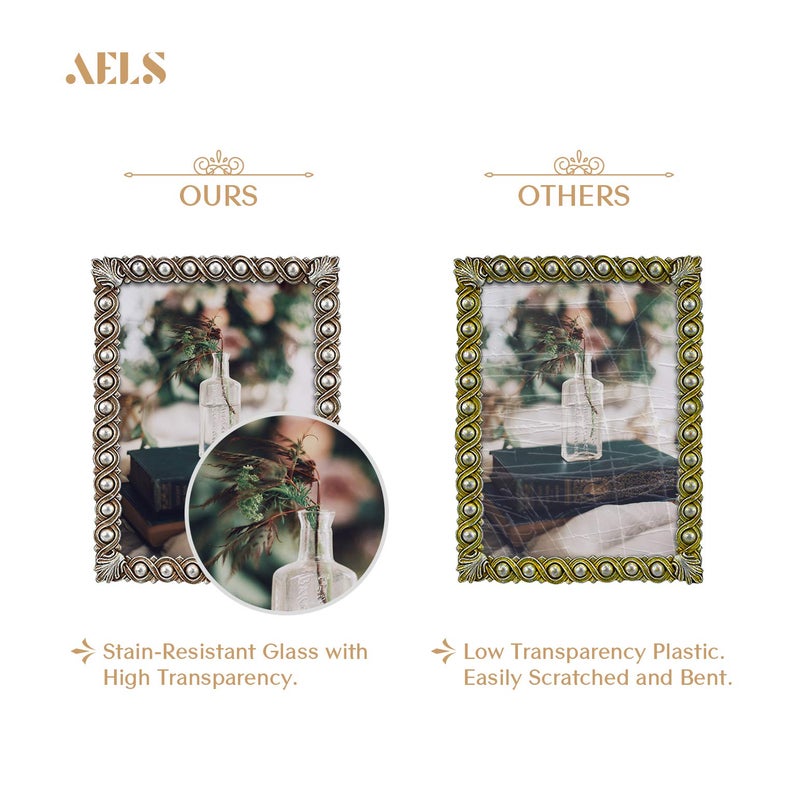 AELS 5x7 Inch Vintage Picture Frame, Elegant Luxury Antique Photo Frames with Glass Front, Photo Display, Tabletop Wall Hanging, Gift Ideas, Pearl Pattern - Image 3